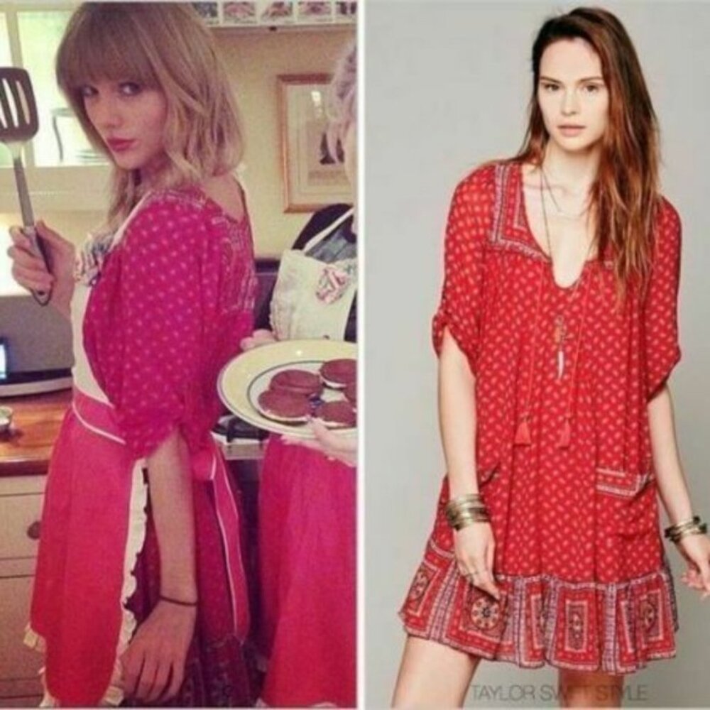Free People Penny Lane Red Floral Festival Mini Dress S ASO